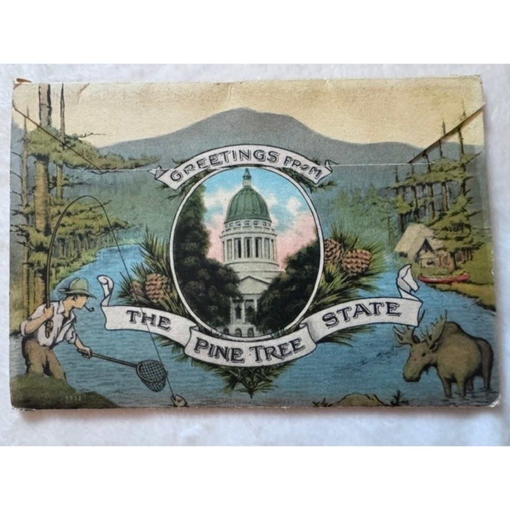 Vintage Souvenir Folder of the State of Maine Accordion Postcard Linen Era